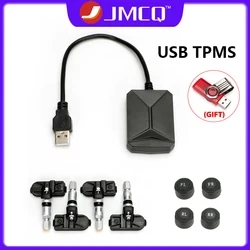 JMCQ USB TPMS Car Tire Pressure Alarm Monitor System For vehicle Android player Temperature Warning with four sensors