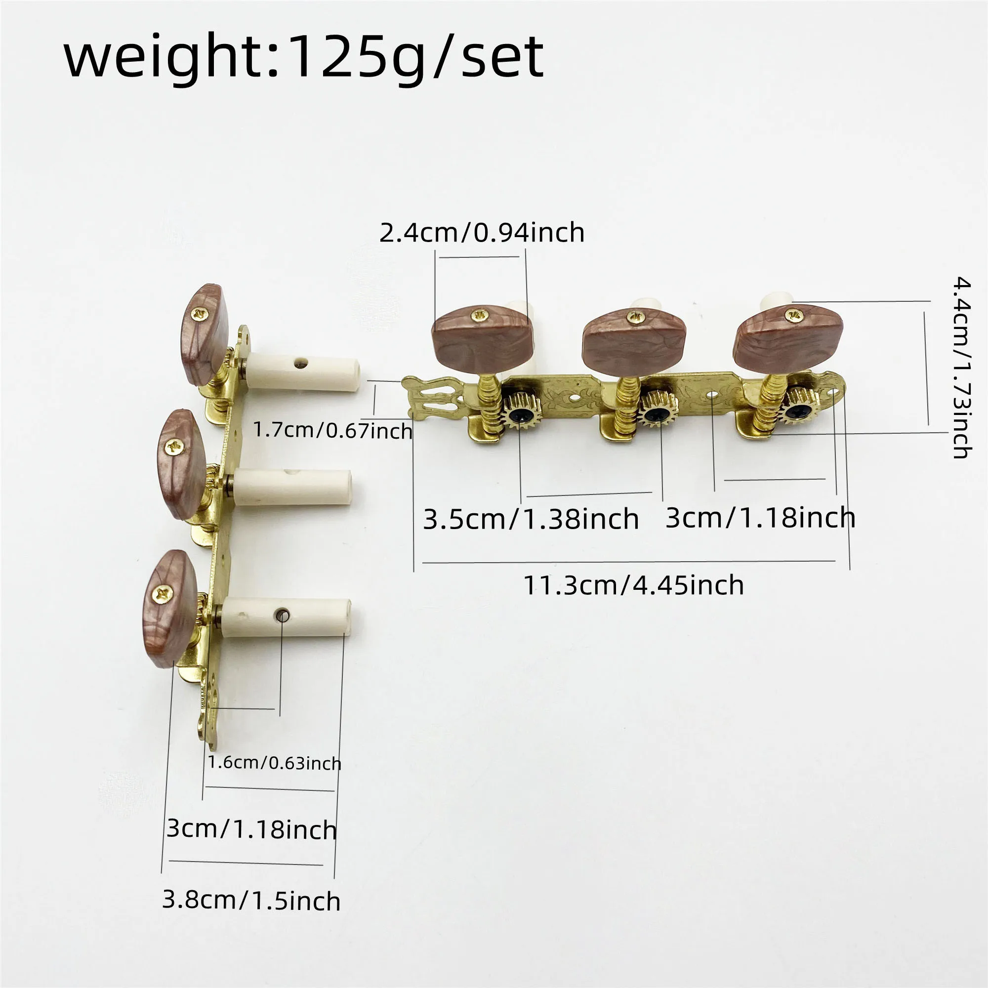 High-Quality Long 3-Piece Classical Guitar Tuning Peg Agate Square Head Durable Classical Guitar Tuning Studs