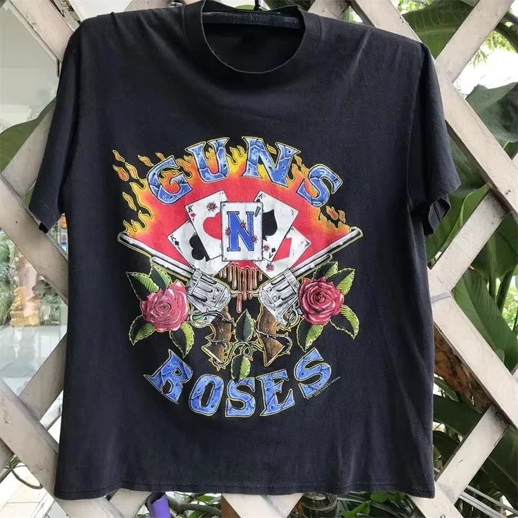 

Guns N Roses High-street FOG Playing Cards Chic Hip-hop Rock Short-sleeved Men's and Women's Pure Cotton Print T-shirt