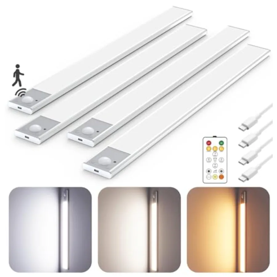 

16" Ultra-Thin Under Cabinet Lighting Wireless Aluminum Alloy Under Counter Lights for Kitchen 3-Color-Temps Magnetic Closet Li