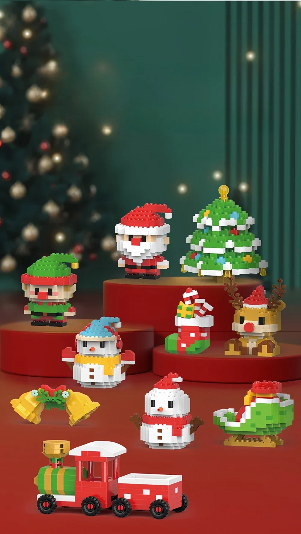 Weihnachtsgeschenke Micro Mini Bausteine – Weihnachtsmann, Weihnachtsbaum, Rentier, Schneemann, Zugelemente, Puzzle, Zusammenbauspielzeug – Detail 8