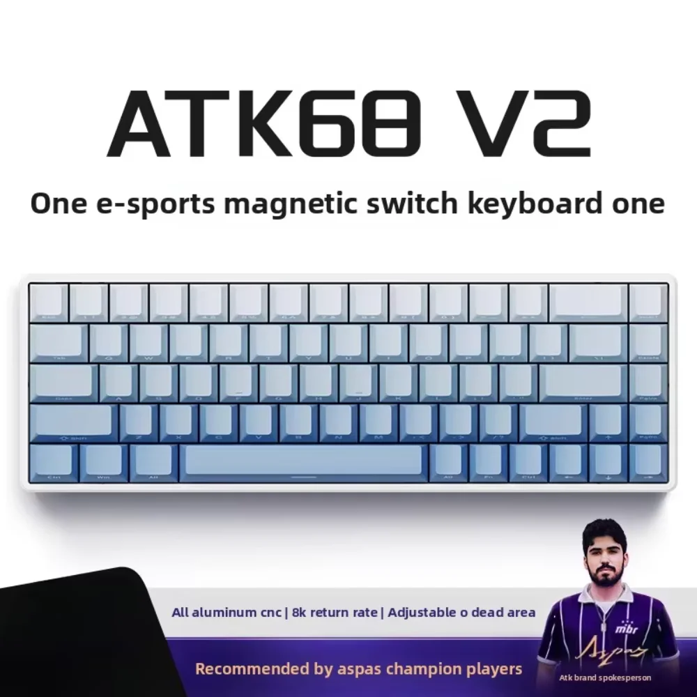 

ATK 68V2 клавиатура с магнитной осью, полностью алюминиевая клавиатура для киберспорта с низкой задержкой, 8 кГц, RGB, эргономичный дизайн, структура прокладок RT0.02, колпачок из ПБТ