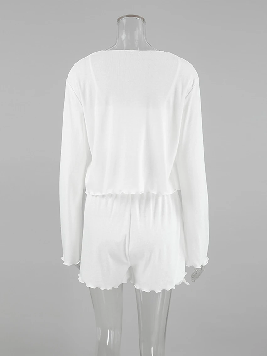 Marthaqiqi Casual Women Pajama Set Sexy V-Neck Robe Long Sleeve Nightie Tank Tops Sleepwear Crop Top Pyjamas Shorts Home Clothes