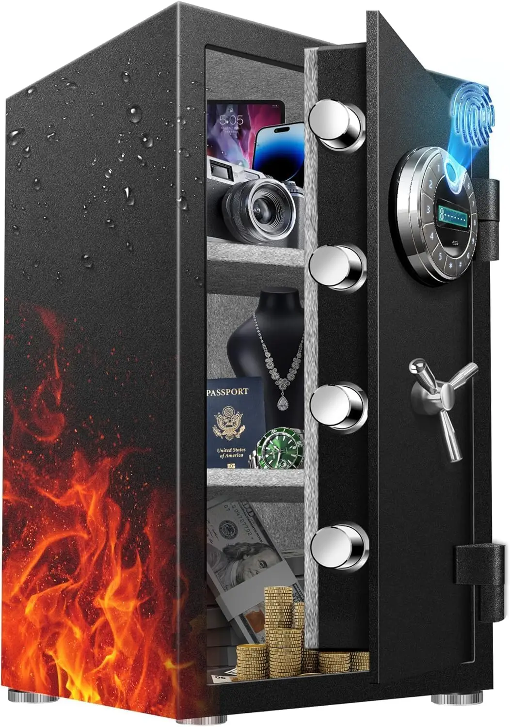 Large 8.0 Cu Ft Fireproof Waterproof Biometric Safe with Fingerprint Keypad Lock, 120LB Heavy Duty Security Safe for Home Office