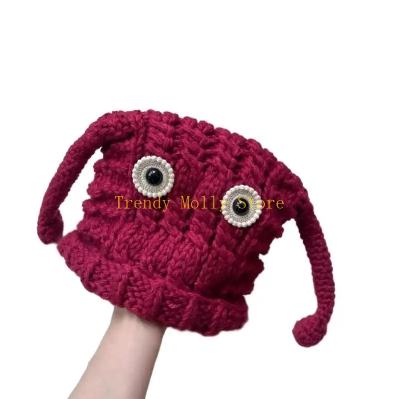 

N5KB Cartoon Devil Beanie Adult Elastic Hat Winter Warmer Knitted Hat Cold Winter Presents for Students Teenagers