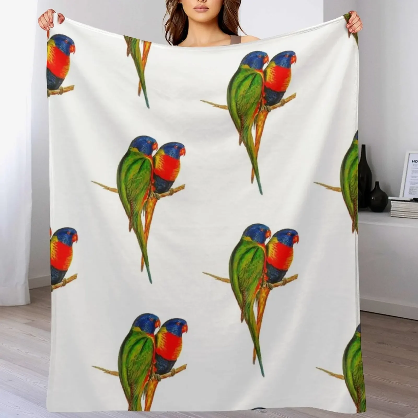Rainbow Lorikeet Bird Australian Throw Blanket Soft Solid Color Blanket for Couch Bed
