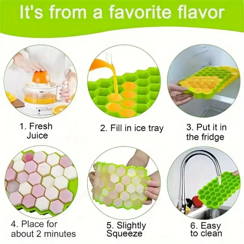 Hexagonal Silicone Ice Tray - Easily Make Ice Cubes and Ice Balls, Food-Grade Material, Lid Design Prevents Odor Transfer, Durable, Easy to Clean, Creates Perfect Ice Cubes, 1 Piece (Random Color) - (Suitable for All Seasons)