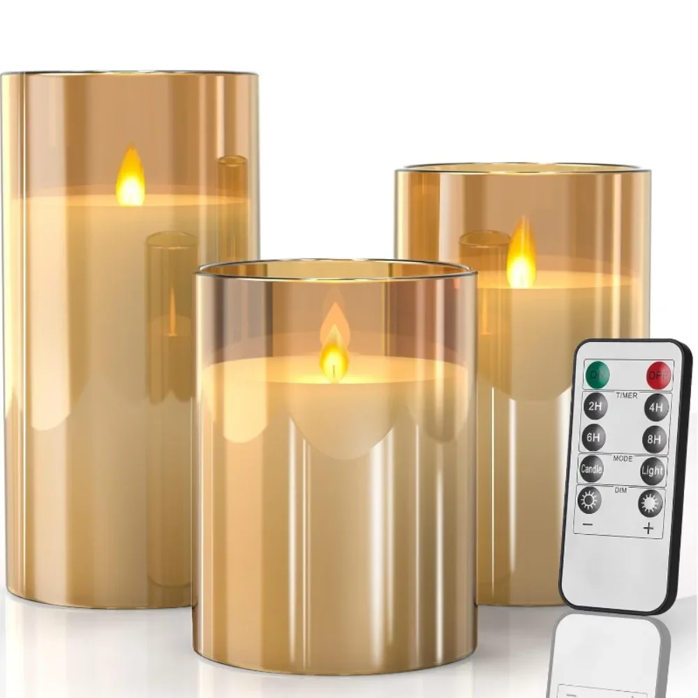 3Pcs/set Flickering Flameless Candles, Battery Operated LED Pillar Candles with Remote Control&Timer, Moving Flame