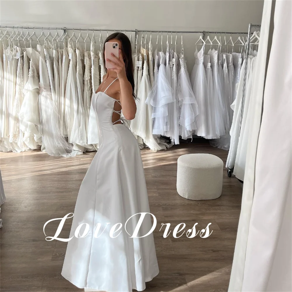 Love Sexy Back Lace Up Sweetheart Spaghetti Straps A-Line Wedding Dress Charming Sleeveless Pleat Floor Length Bridal Party Gown