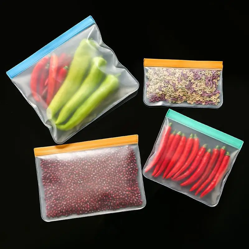 Silicone Food Storage Bag Reusable Zip Lock Bag Food Grade Bags Lunch Bags Stand UpZip Shut BaHousehold Reusabl VacuumSealer Bag