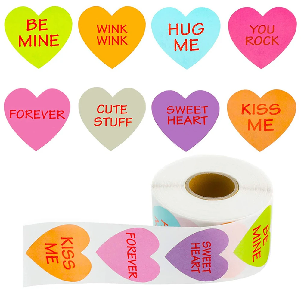 500pcs/roll Happy Valentines Day Wedding Love Stickers Heart Stamps Seal Labels For Envelopes Adults Lover Gifts Party Decor