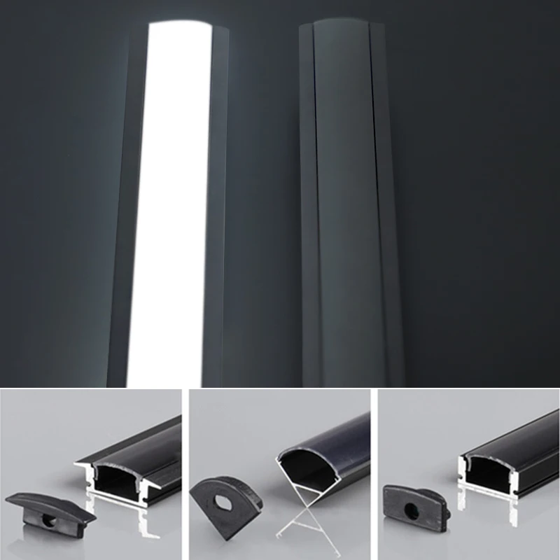 

1-10Pcs/lot 0.5M 20 Inch Black Aluminum Profile V/u/yw Diy Led Bar Light Channel Holder Cover Housing Diffuser for Cabinet Stair