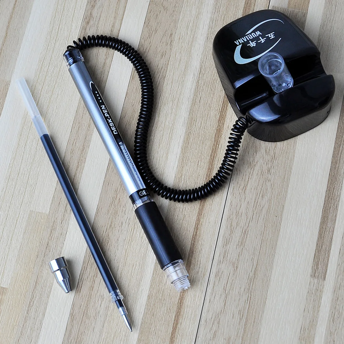 3/6pcs Creative sticky desk with cable base fixed black signature pen anti-loss pen for hotel companies and offices