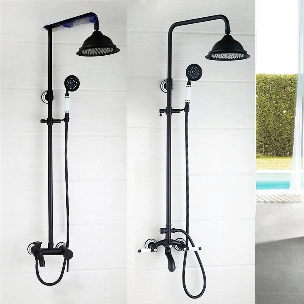 Torneira Tap Mixer Faucet 8 Inch Rain Shower Head Black ORB Valve Hand Spray Hose Bathtub Basin Sink Shower Set