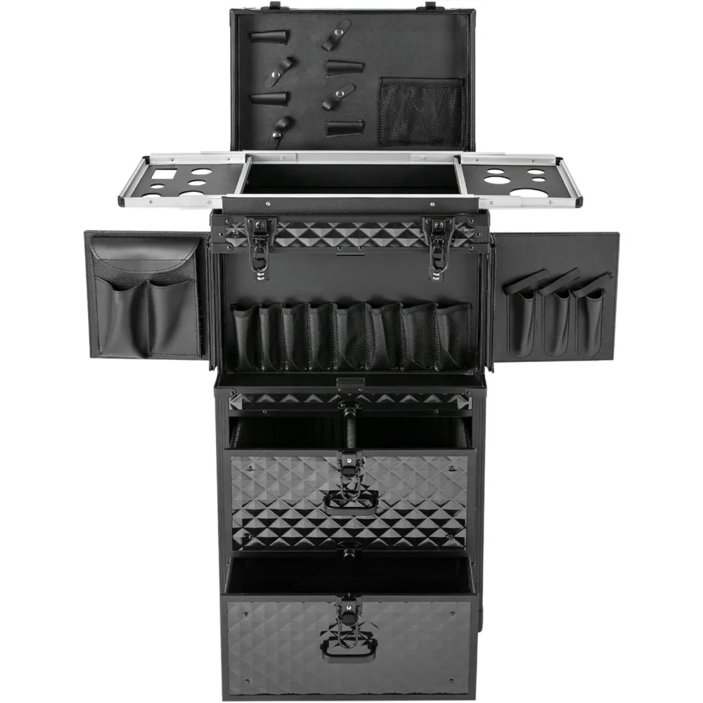 Lockable Makeup Train Case,33.07lbs Rolling Hairdressing Trolley,Beauty Salon Cosmetic Luggage with Universal Wheels for Hair