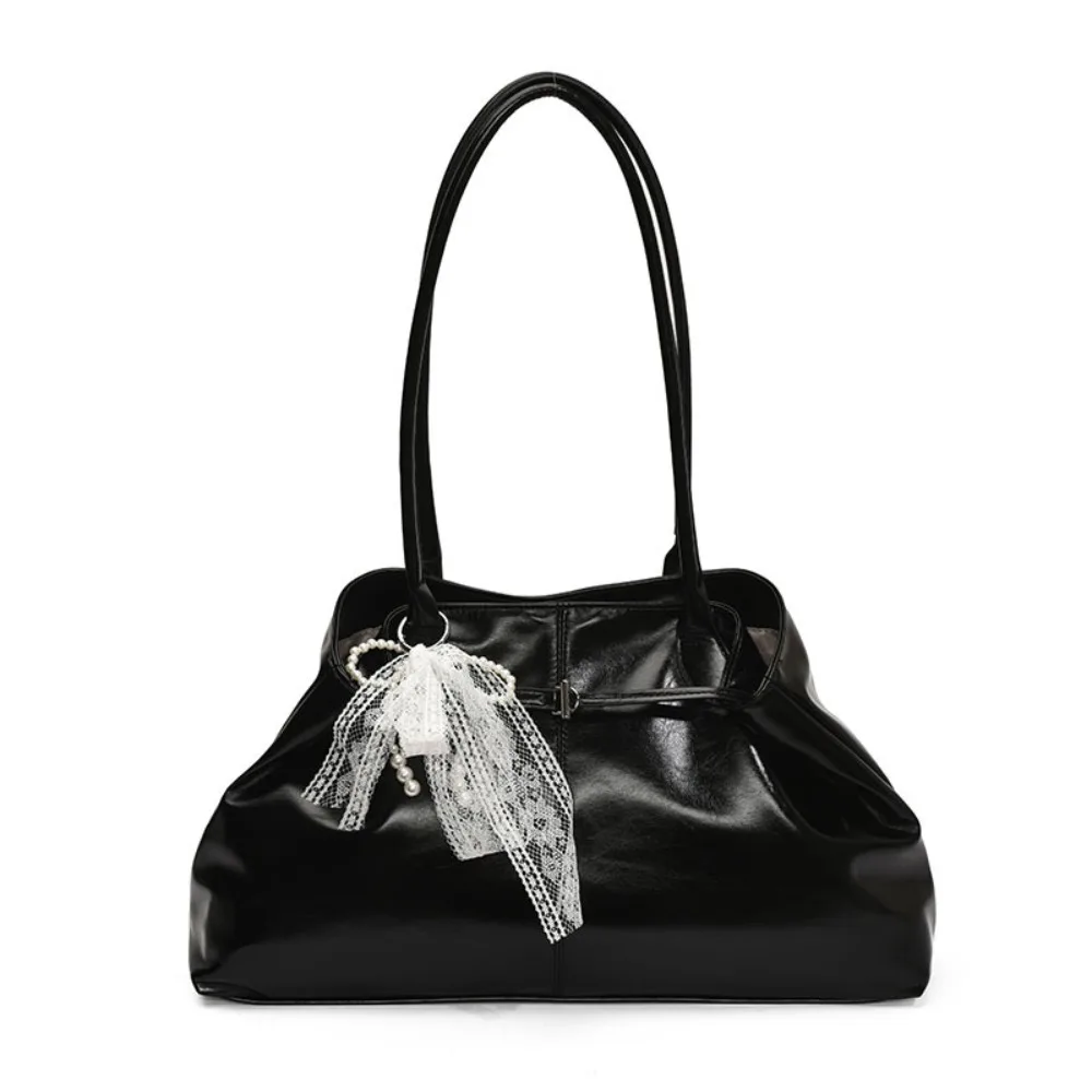 

Fashion PU Leather Shoulder Bag Solid Color Large Capacity Underarm Bag Bowknot Portable Tote Bag for Women