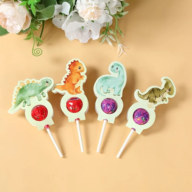24 cartes en papier pour sucettes dinosaures aquarelle, jolies étiquettes porte-bonbons dinosaures pour la décoration de fête d'anniversaire sur le thème des dinosaures jurassiques