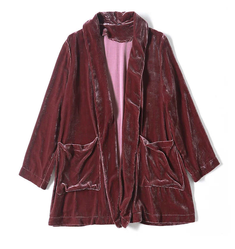 Fengbaoyu-Women\'s Silk Velvet Coat, Casual Temperament Top, Outdoor Fashion, Purple Loose Clothing, Spring Autumn, High-end Silk