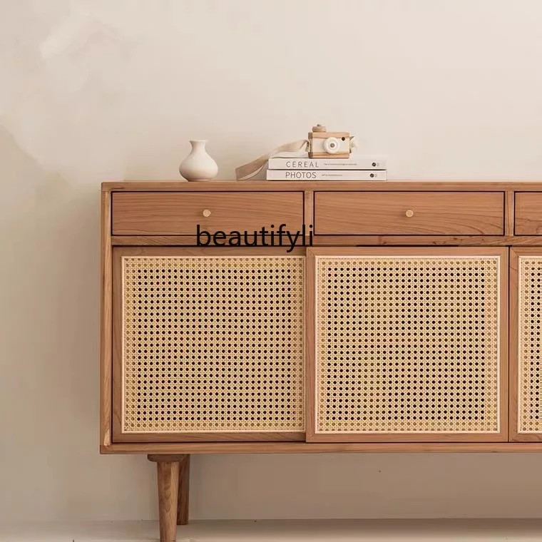 Credenza in Rattan in legno massello armadietto da soggiorno armadietto da tè semplice cassettiera multifunzionale