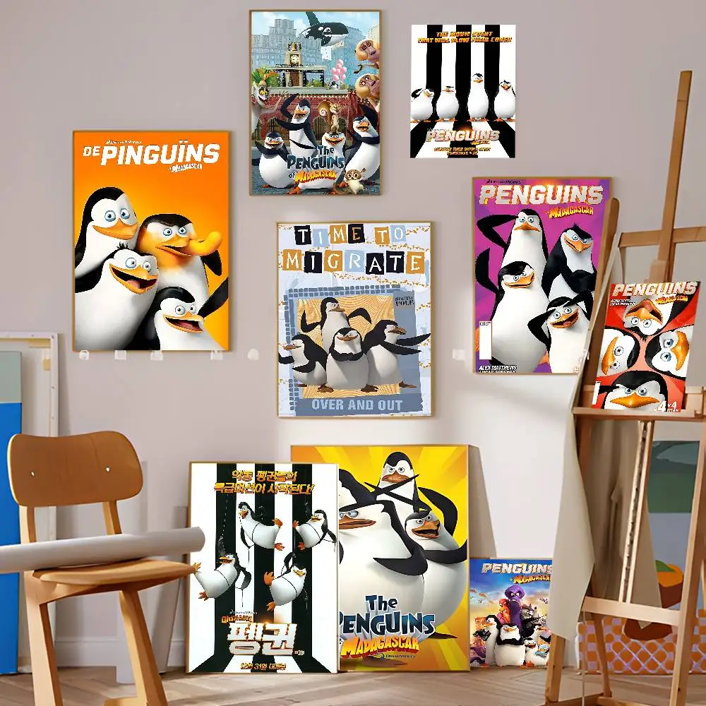 anime The P-Penguins of M-Madagascar Vintage Posters Sticky Retro Kraft Paper Sticker DIY Room Bar Cafe Kawaii Room Decor
