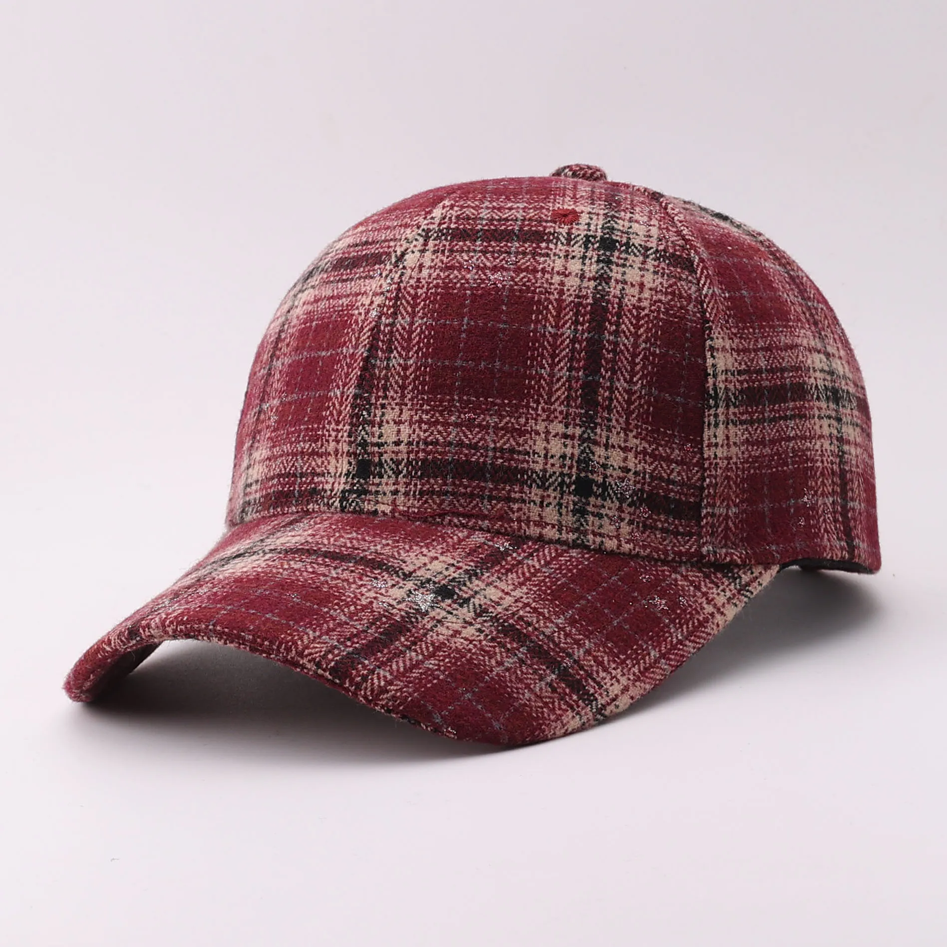 Striped Silver-stamped Star Embellished Wool Baseball Cap for Daily Commuting and Shopping in Autumn and Winter