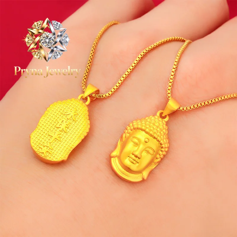 

Pryna Jewelry Unisex 24K Gold (AU999) Buddha Head Pendant | Antiqued ancient finish, hammered halo with leather option