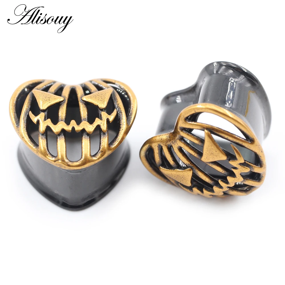 

Alisouy 2PCS Stainless Steel Halloween Pumpkin Mask Heart Ear Tunnels Plugs Expander Stretcher Gauges Earrings Piercing Jewelry