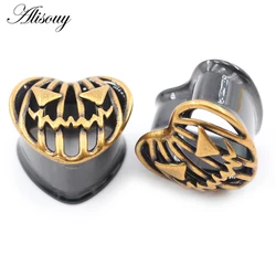 Alisouy 2PCS Stainless Steel Halloween Pumpkin Mask Heart Ear Tunnels Plugs Expander Stretcher Gauges Earrings Piercing Jewelry