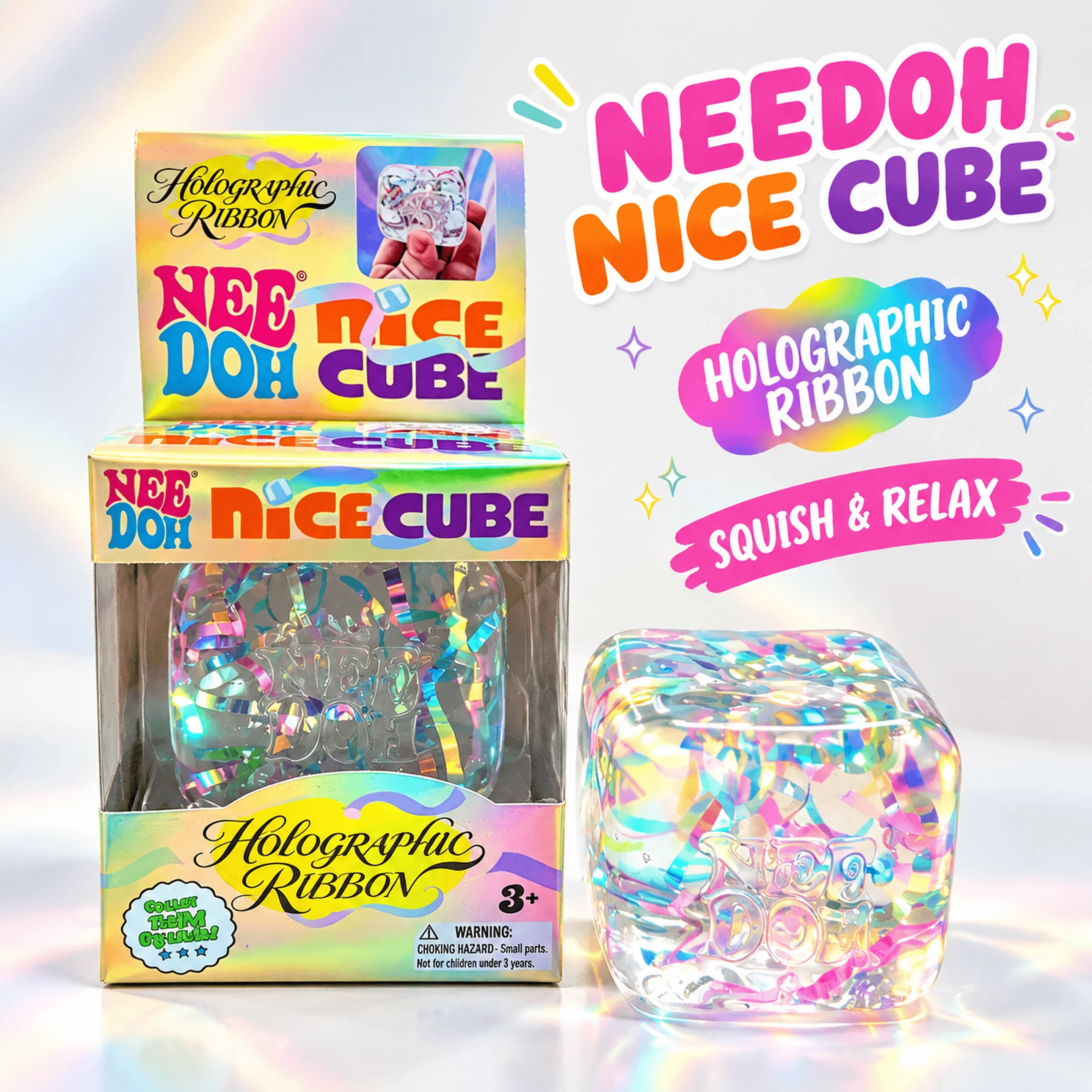 Schylling NeeDoh Nice Cube Squishy Fidget Toy, Sensory Squeeze Cube Stress Relief Anti-Anxiety Toy for ADHD Autism Adults
