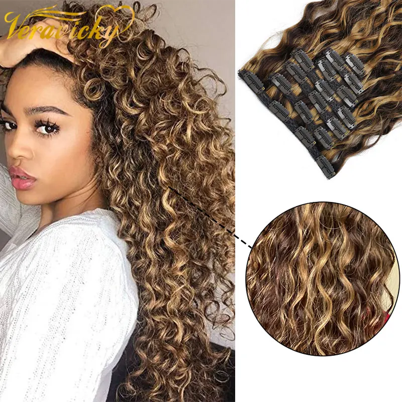 

Veravicky 140G 10P One Set Piano Color Natural Curly Clip In Extensions Machine Made Remy Human Hair Head Clip ins