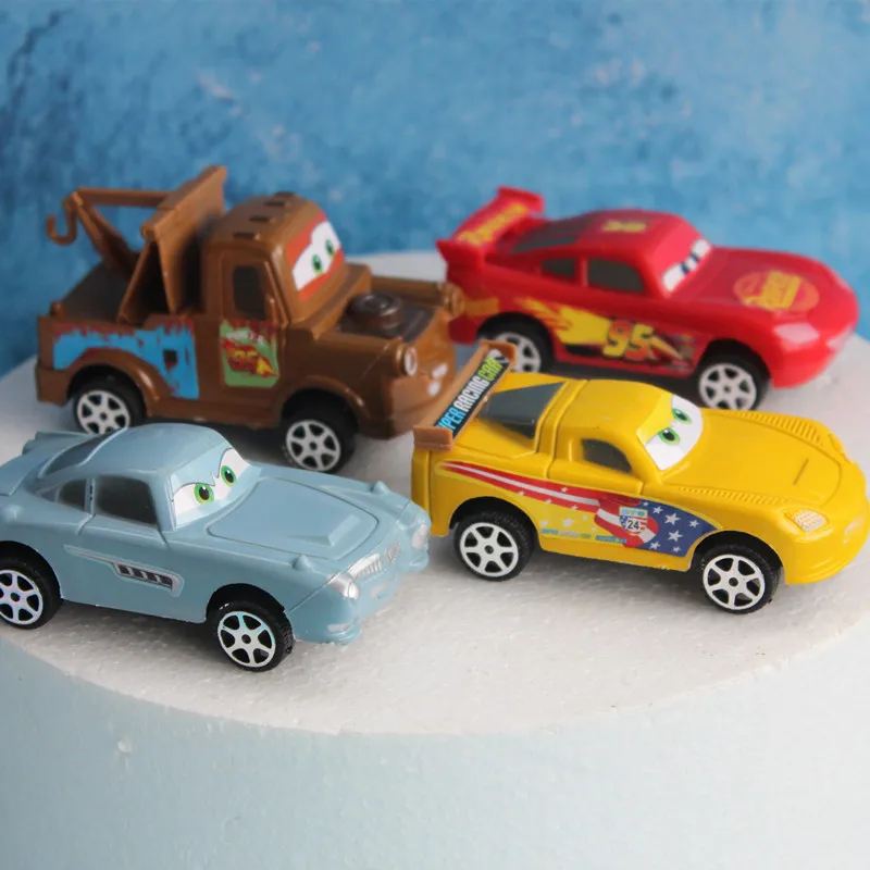 4Pcs Disney Pixar Cars Model Toys Cute Lightning Mcqueen Anime Car Figure Model Toy for Boys Birthday Cake Ornaments Kids Gifts