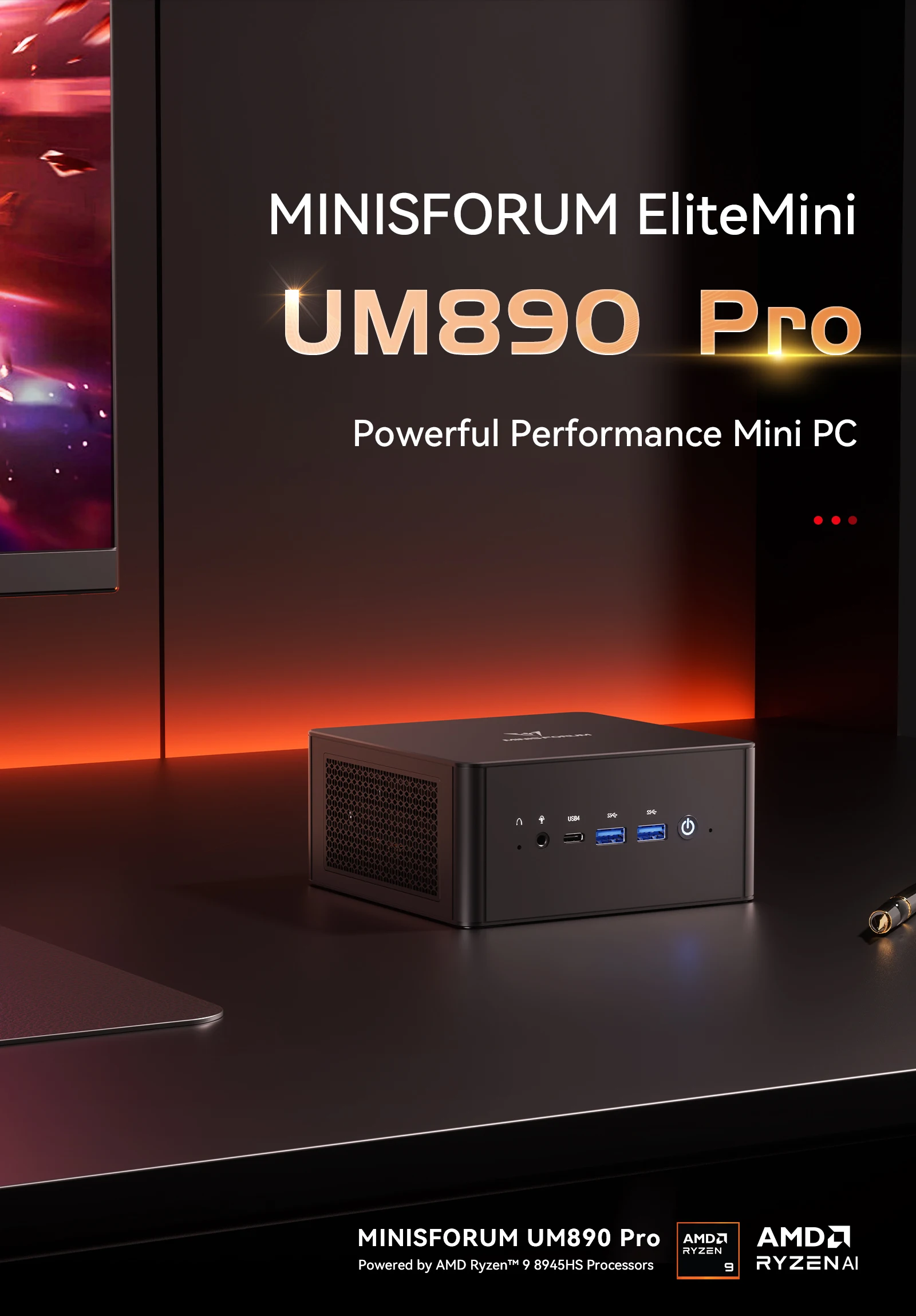 MINISFORUM Oculink 미니 PC 게이머 컴퓨터, UM890 UM880 Pro Ryzen 9 8945HS Ryzen 7 8845HS 미니 PC DDR5 32GB 1TB PCIe SSD 2*2.5G