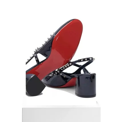 Rivet Mary Jane Slingback Heels Ballet Sandalias De Mujer Patent Leather Tacones Dress Sandals Designer Talons Femme Dance