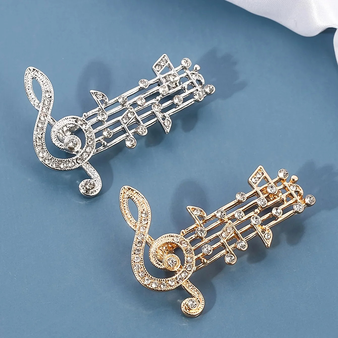 Gold & Silver Enamel Music Note Brooch Pins, Elegant Crystal Badge, Musical Lover Souvenir Party Accessories