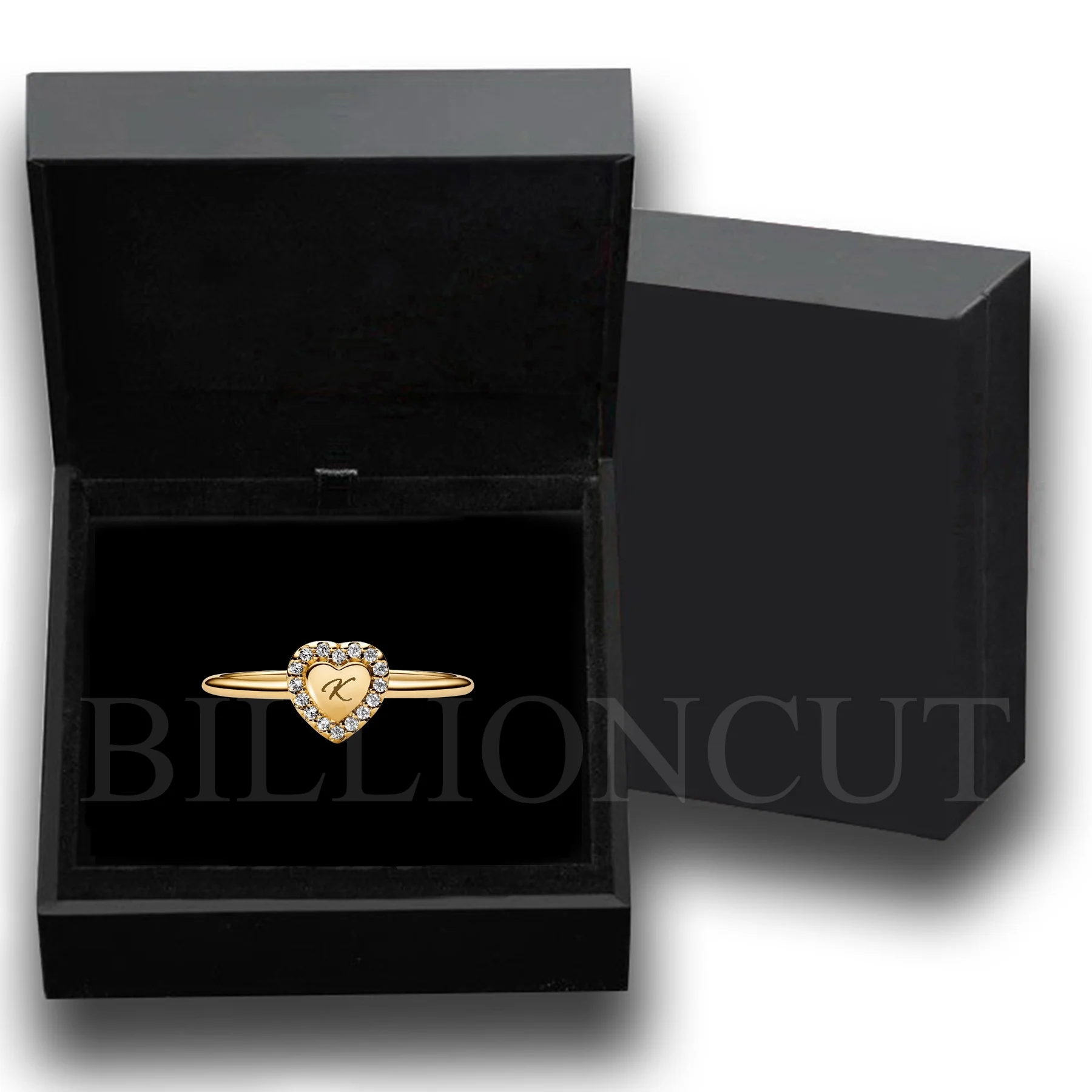 

Hot Selling 925 Sterling Gold Shining Love Ring Custom texts Heart Shaped Ring For Exquisite High Quality Jewelry Gift