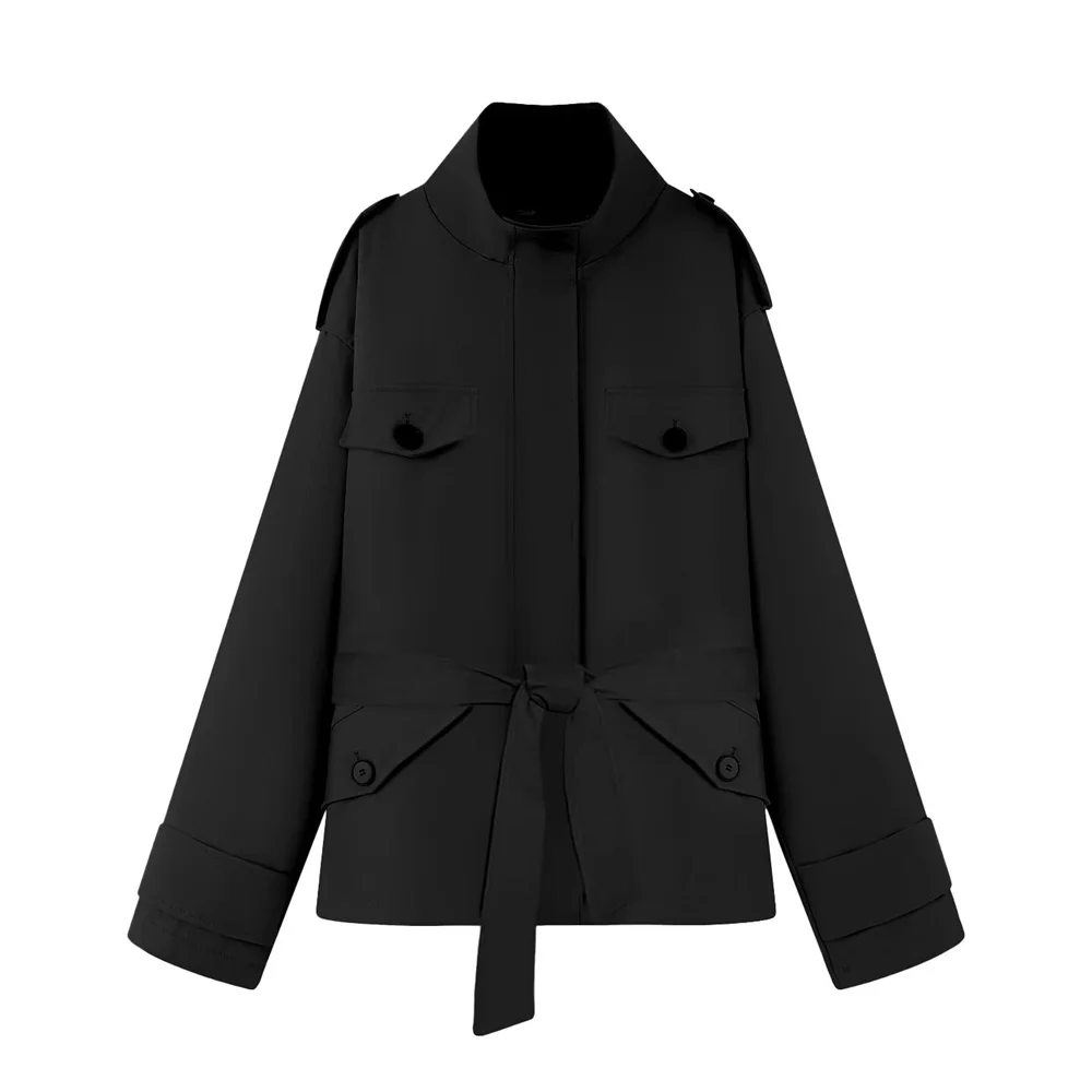 Autumn New Product: Women's Commuting Style, Simple, Casual, Fashionable, Strap up Short Windbreaker Coat