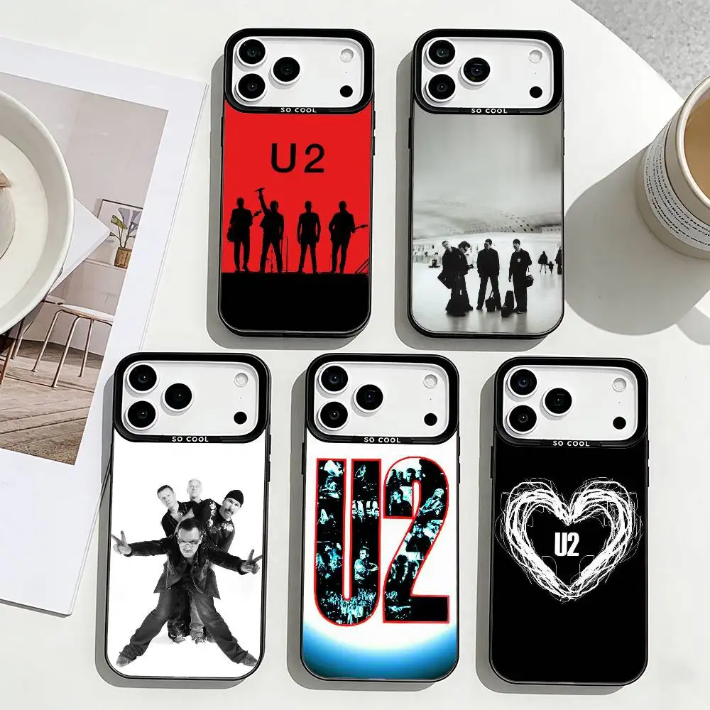 

U2 Band Portrait Print Phone Case For iPhone17,16,15,14,13,12,11 Plus,Pro Max Black Border Silver Plated Cover