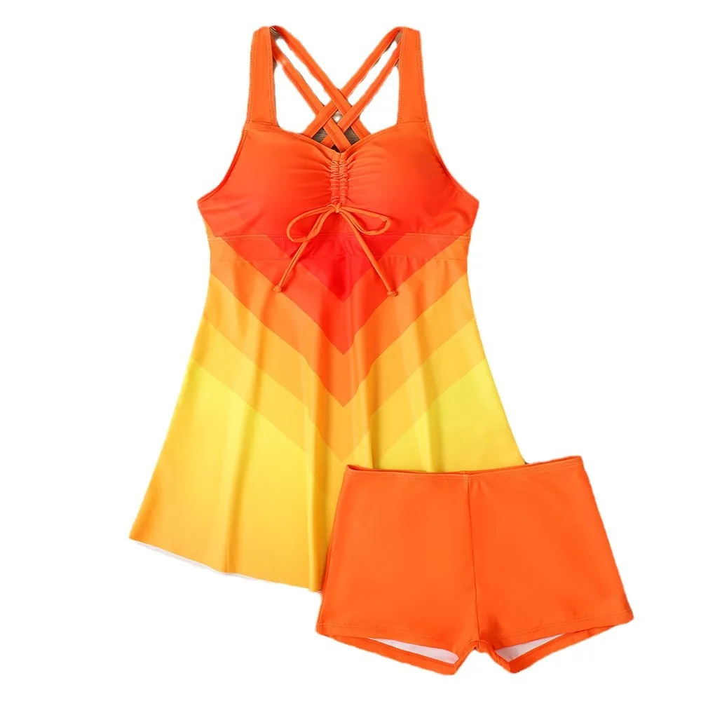 2026 New Women Plus Size Striped Geometric Tankini Two Piece Swimsuit Set Sexy Beach Vacation