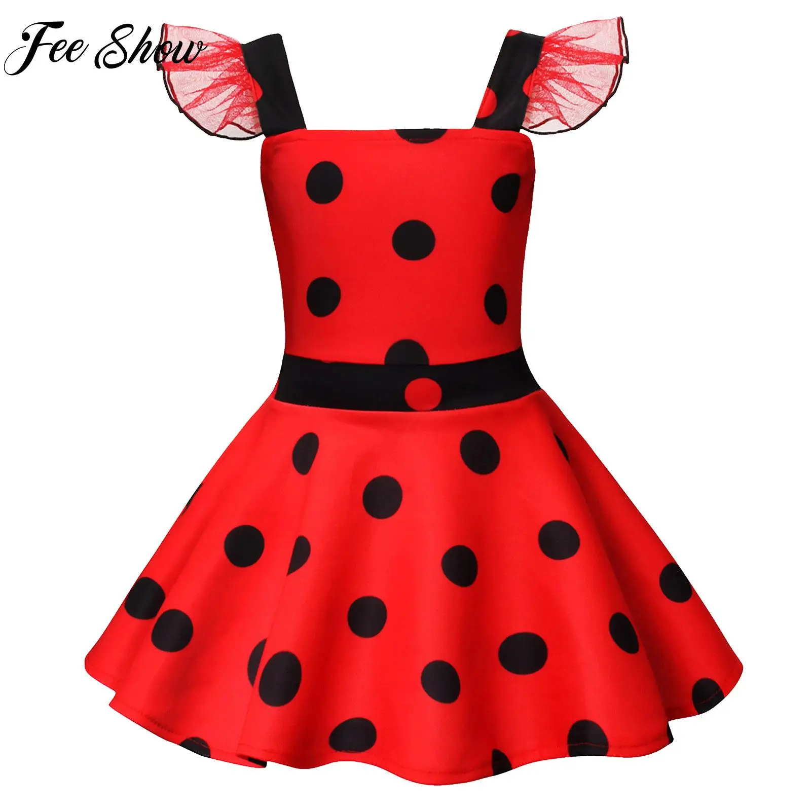 Kids Cartoon Roleplay Dress Polka Dots Print A-line Short Dress Halloween Party Evening Cosplay Costume Kids Baby Frocks