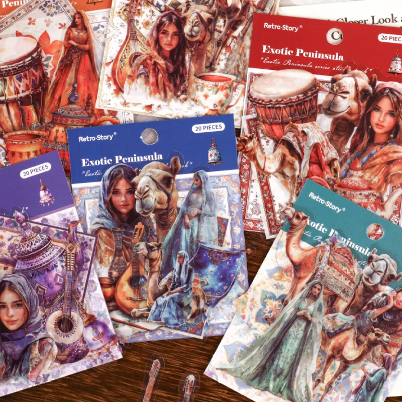 Paquete de pegatinas de la serie de península exótica, manual de collage de material creativo, marco de calendario DIY, álbum de recortes, tarjeta, diario, 60 unids/bolsa