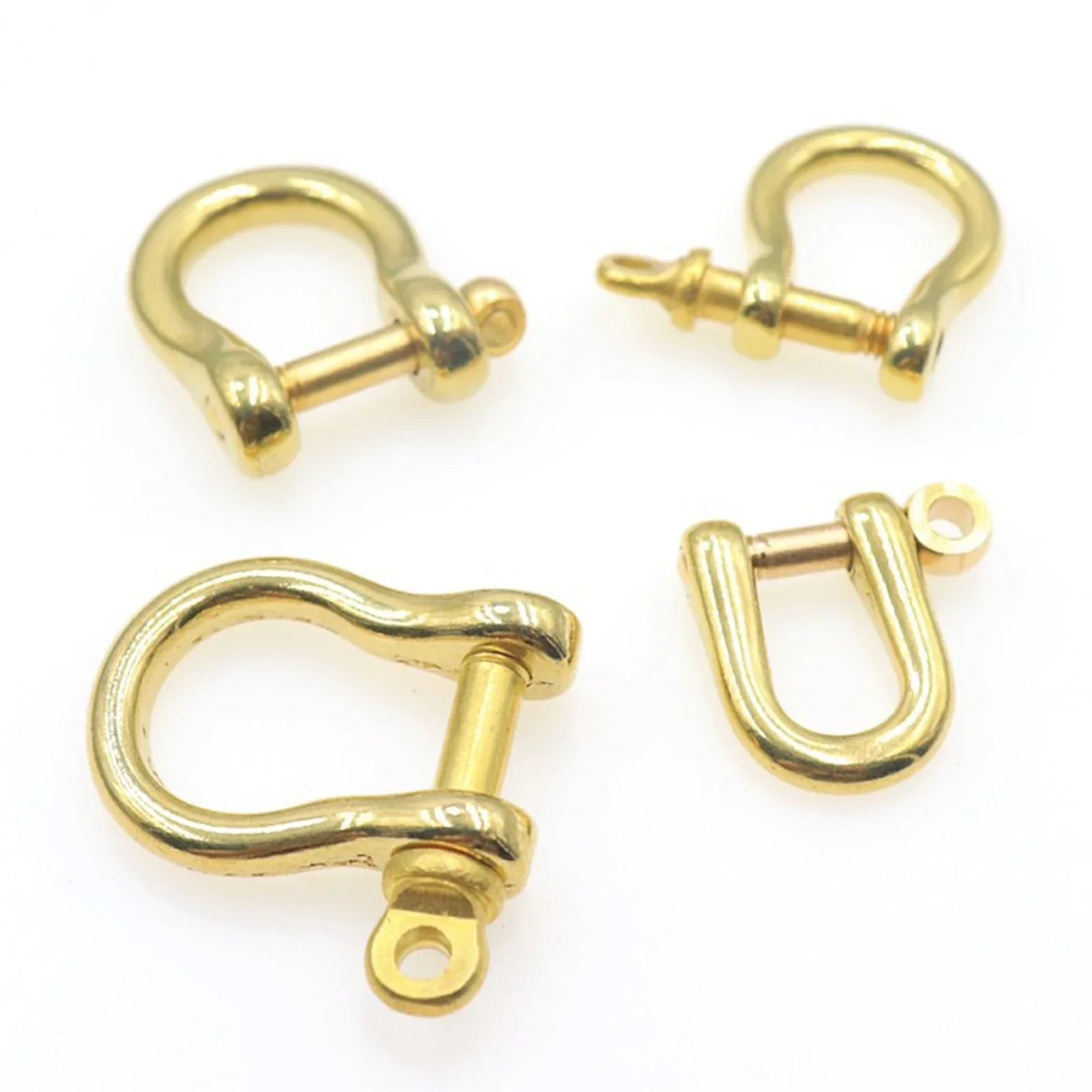 10pcs 6/7/10/15mm Solid Brass Carabiner D Bow Shackle Fob Keychain Hooks Screw Joint Connector Buckle U-shape Decor Leather Belt
