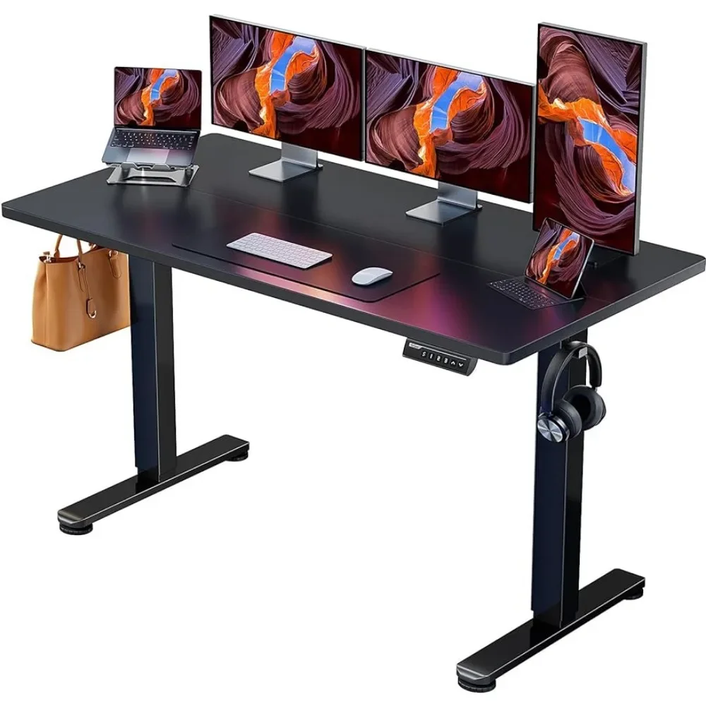 Meja berdiri listrik dapat disesuaikan, Meja duduk 55x28 inci, memori komputer rumah kantor (hitam)