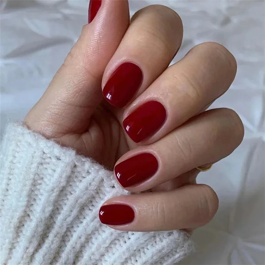 

ARTAUG 24PCS Short Square Red Solid Full Cover Full Cover Fake Nail Set Cheap Nails Summer Nails Delicate Nails