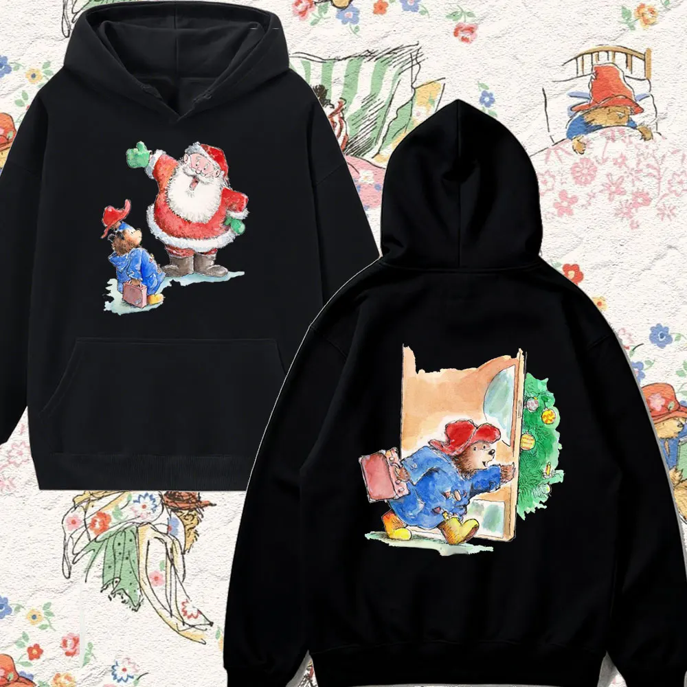 2025 بادينغتون الدب لطيف مطبوعة ملابس عيد الميلاد الكلاسيكية الكرتون الجرافيك دوبلكس الطباعة هوديس المرأة عيد الميلاد عطلة هوديس #6