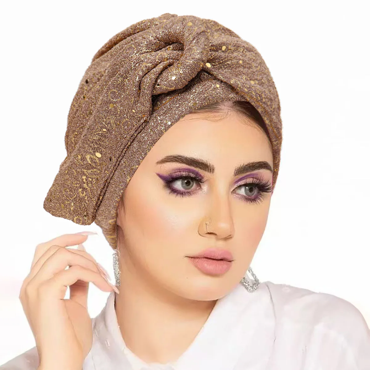 Neue Knoten Pailletten Plissee Hijab Kappe Muslimische Frauen Chemo Turban Stretchy Headwrap Schal für Haarausfall Mode Indische Femme Motorhaube – Detail 7