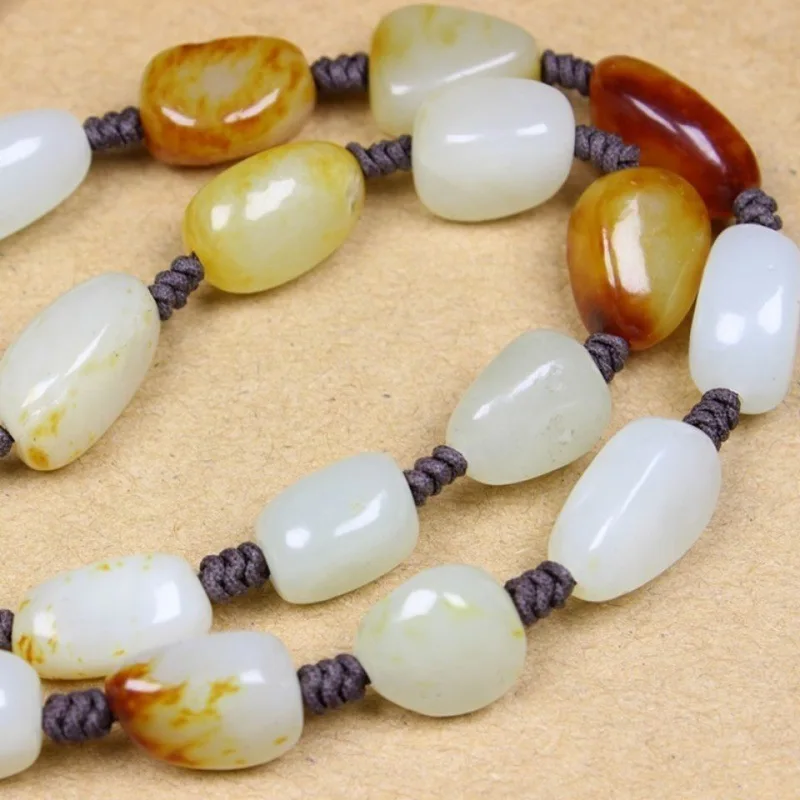 

Hetian Necklace Seed Material Stone Rope White Beads Guanyin Buddha Pendant Jade Amulet Hanging Chain