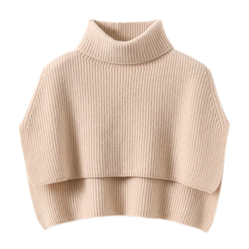 Women 100% Wool Turtleneck Neck Small Wraps Autumn/Winter Thick Solid Knitted Accessories Cape Soft Fashionable Versatile Shawl