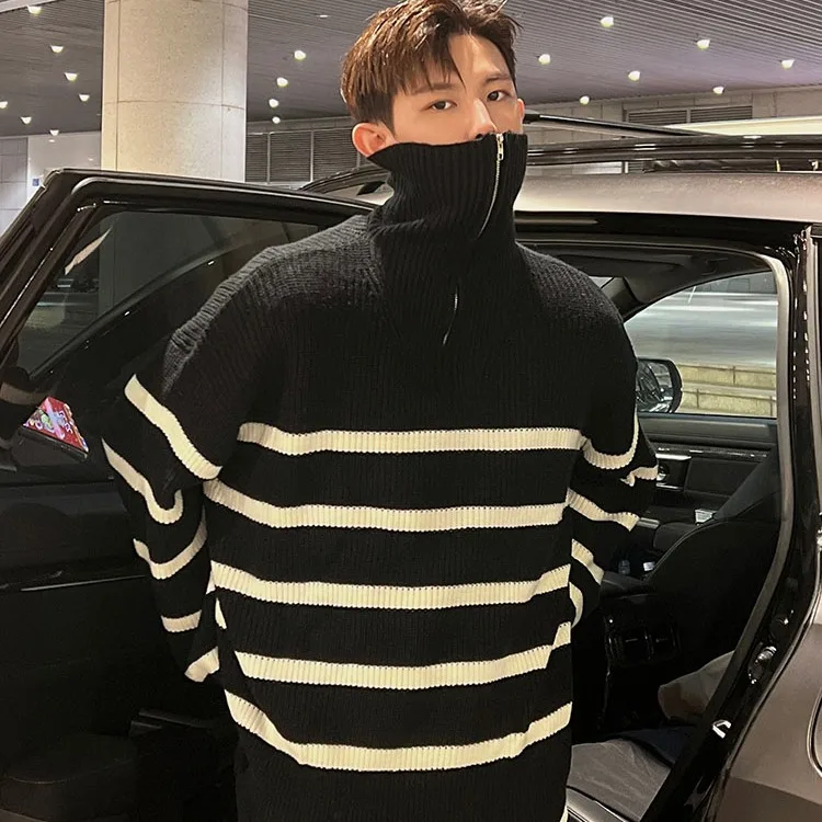 

Осень-зима, большой размер, мужской свободный повседневный вязаный свитер на молнии, Гонконгский свитер для толстых людей, маленький свитер свободного цвета