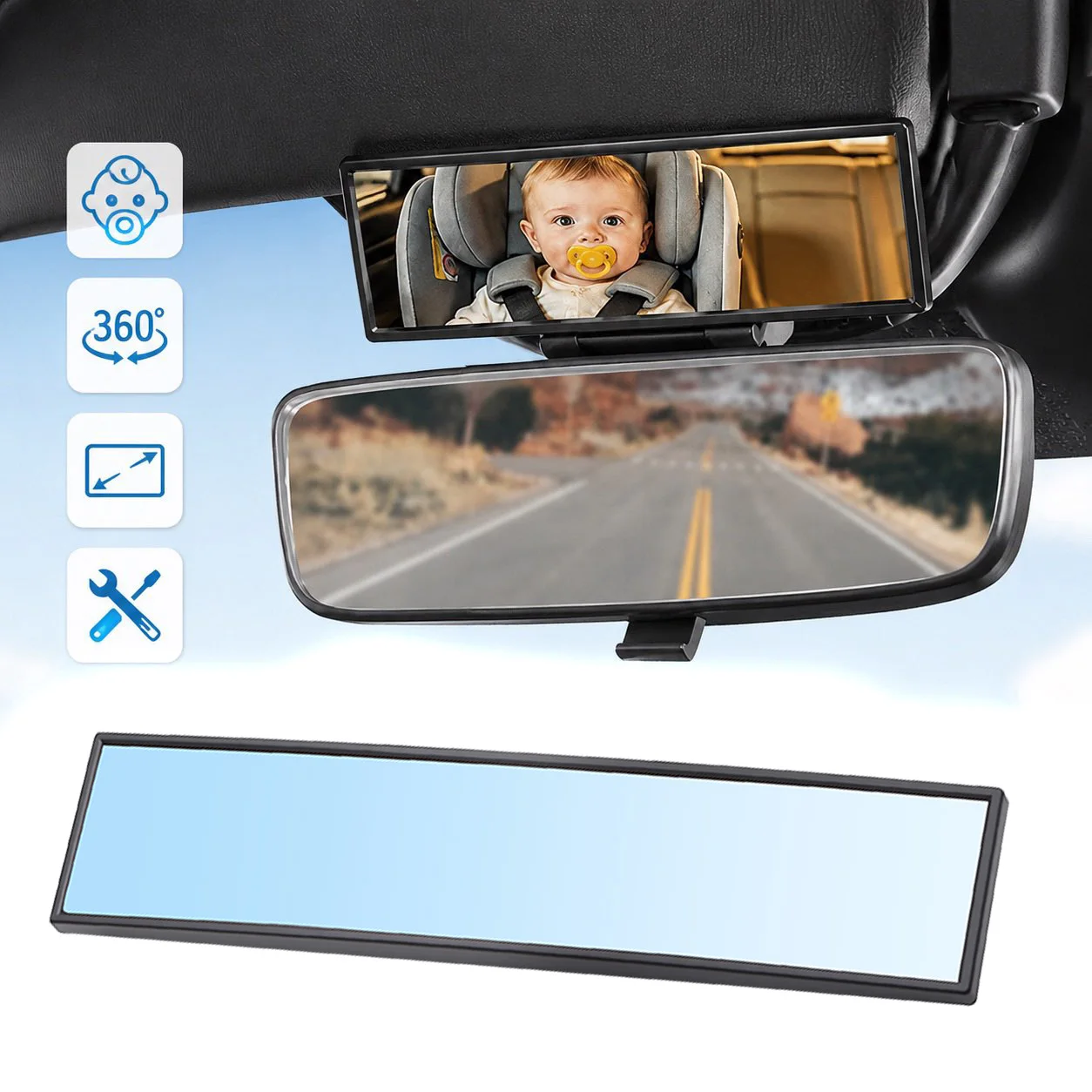 Miroir de voiture anti-éblouissement grand angle pour siège auto orienté vers l'arrière, miroir d'observation de sécurité pour bébé, accessoires intérieurs de voiture