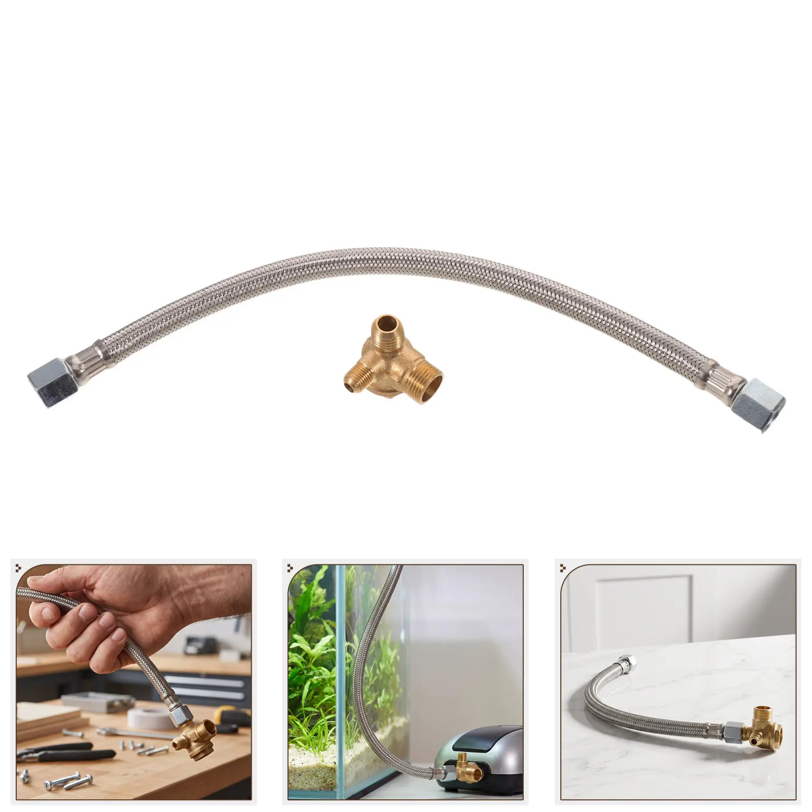 Air Compressor Intake Hose 350Mm Copper One-Way Valve Flexible Backflow Prevention Pneumatic Tool Replacement Tubing